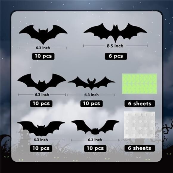 56-Piece 3D Plastic Bats: Spooky Halloween Decorations for Indoor & Outdoor - Picture 3 of 7